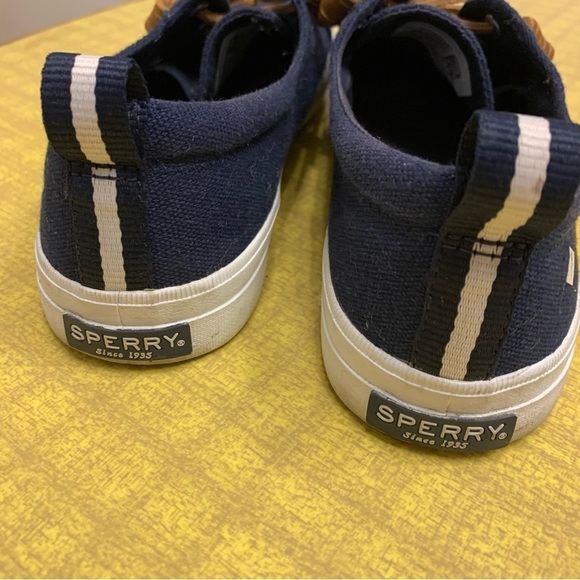 Sperry Crest Vibe Sneaker nautical Navy linen non mark sole boat shoe non skid 8 - Picture 12 of 16